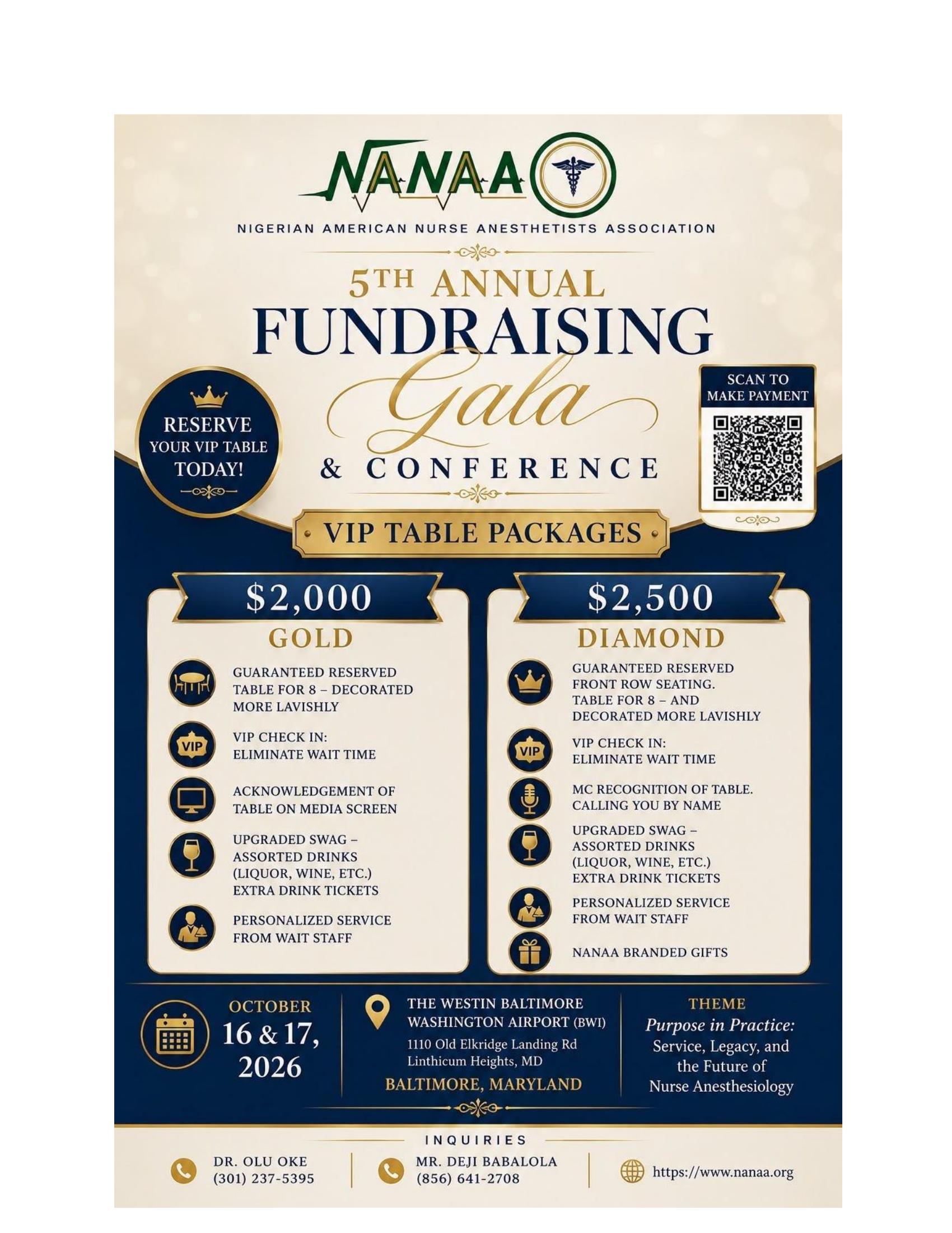 NANAA 5th Annual Fundraising Gala and Conference VIP Table Packages
